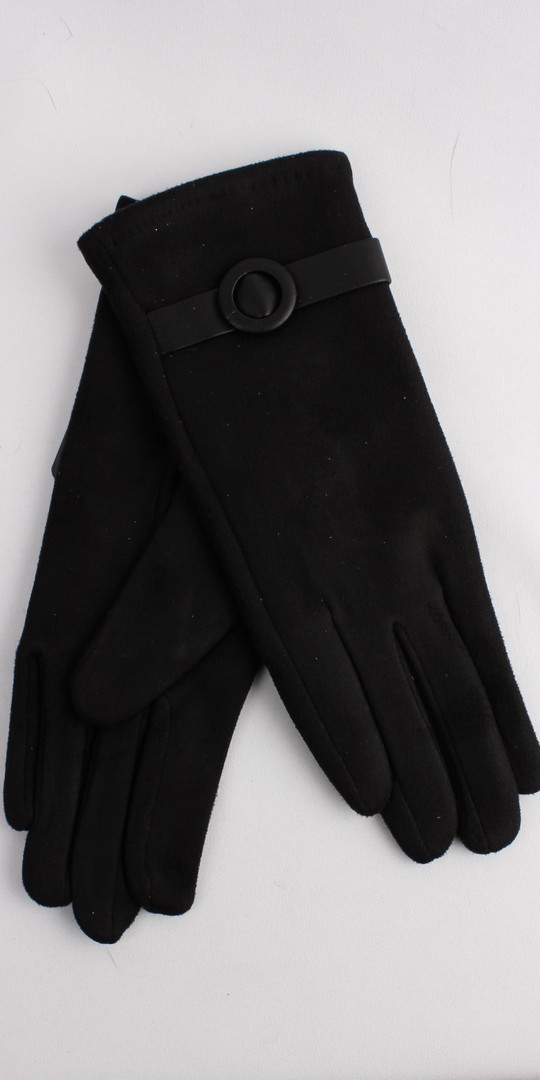 Winter ladies faux suede glove w self buckle trim black Style; S/LK4393 image 0